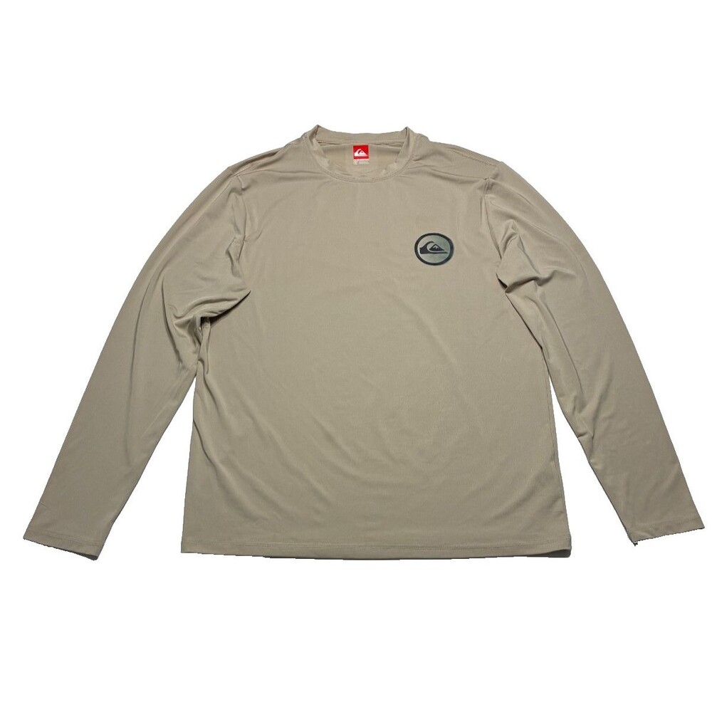 Quiksilver T-Shirt Mens Size M Cream Long Sleeve Graphic Regular Fit Surf Cotton